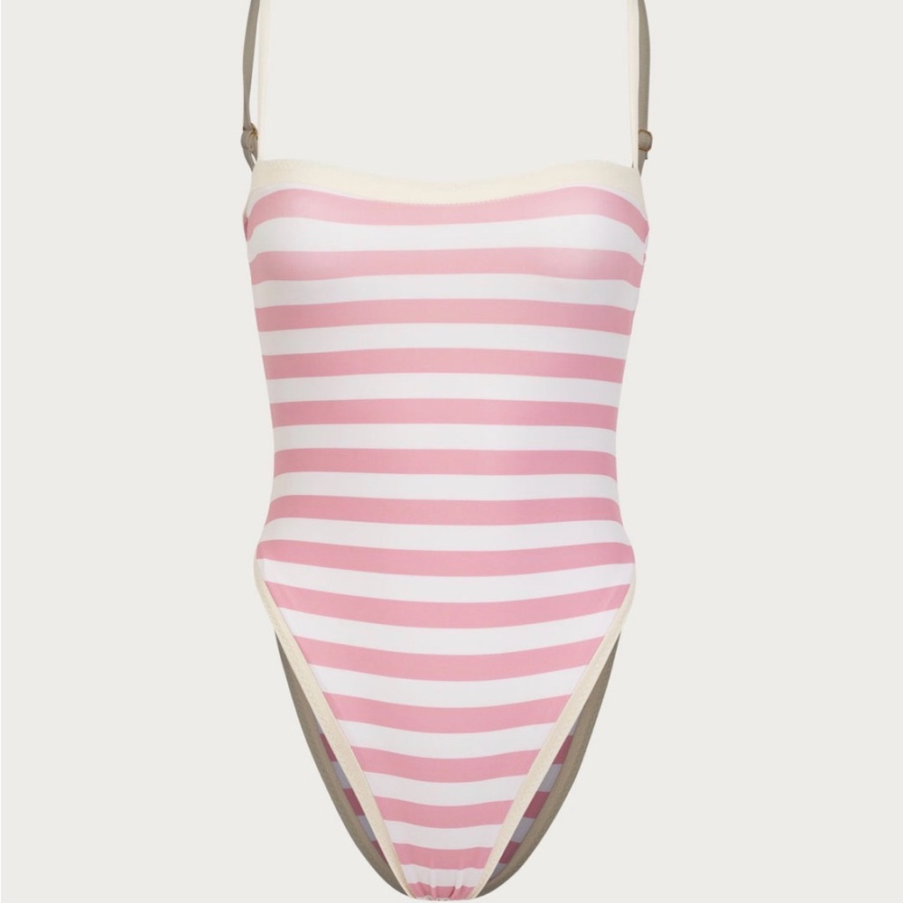 size L, 1 bathing suit from Same. Pretty pink striped,unworn